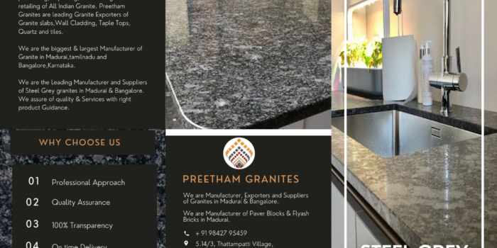Steel Grey Granite Kitchen Slab available @ Preetham Granites, Madurai